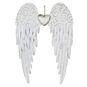 Angel Wings Wall Decoration, Antique Hanging Metal Wings Wall Décor With Heart